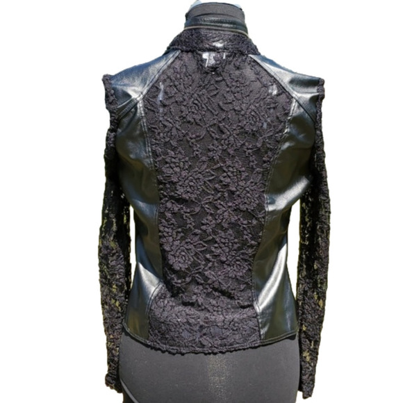 Streetwear Society Black Vegan Leather Lace Zipper Goth Rocker Cropped J… - Picture 5 of 15